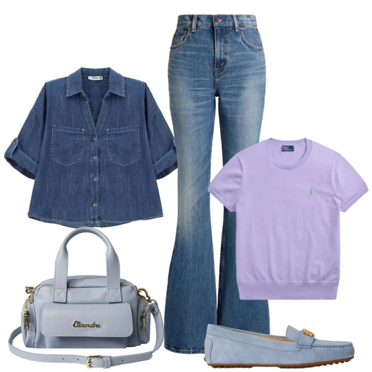 Outfit donna - Total look #2461911. Stile Casual chic per Ufficio. Abbinamento con camicie, borse a mano, mocassini, jeans, t-shirt.