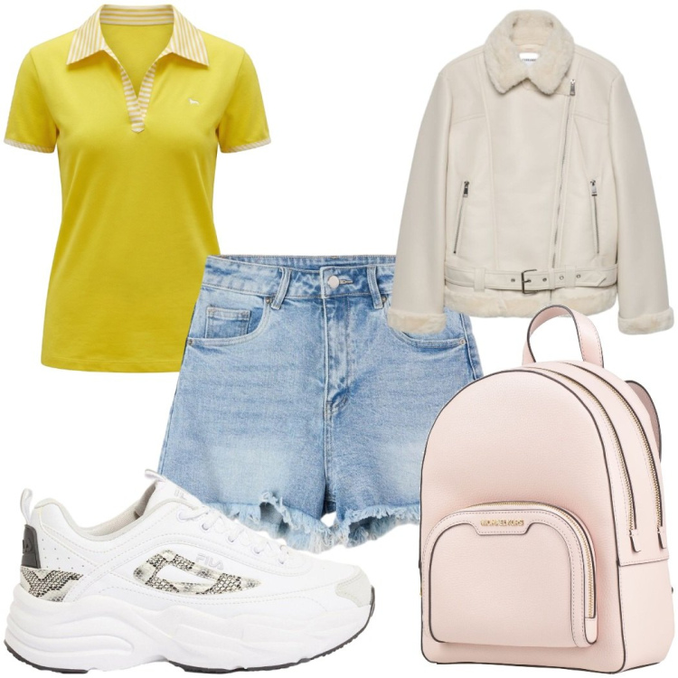 Outfit donna - Total look #2461945. Stile Casual per Tutti i giorni. Abbinamento con zaini, sneakers, polo, shorts, giacche.