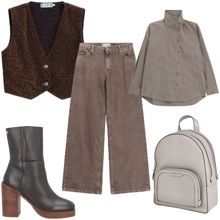 Outfit donna - Total look #2461946. Stile Trendy per Tutti i giorni. Abbinamento con stivaletti, zaini, jeans dritti, camicie, gilet.