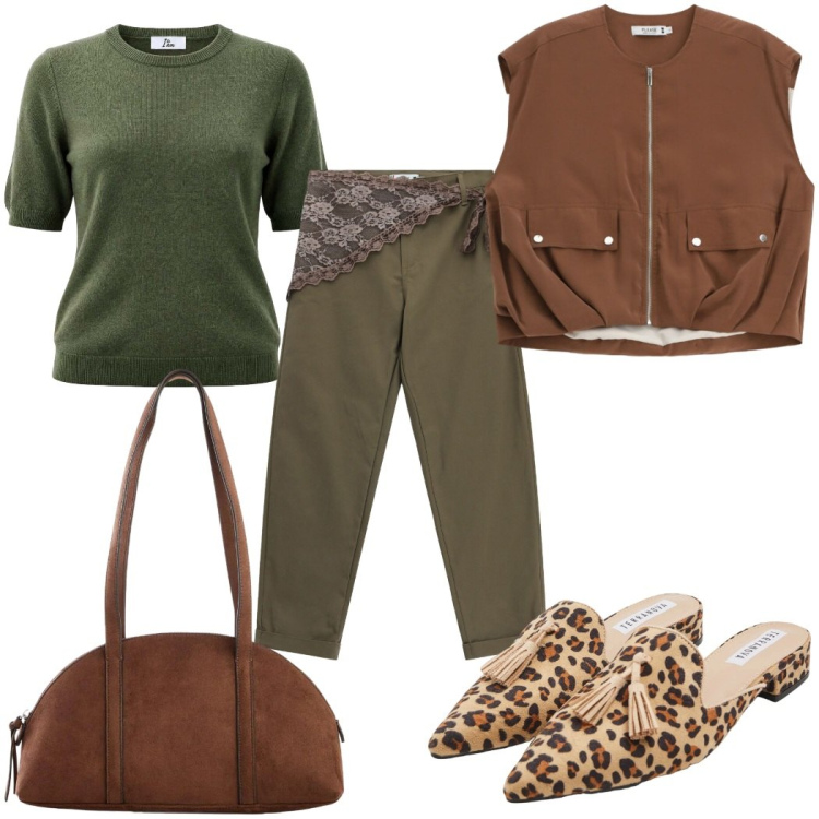 Outfit donna - Total look #2461947. Stile Etnico per Tutti i giorni. Abbinamento con borse a tracolla, sabot, maglieria, pantaloni, gilet.