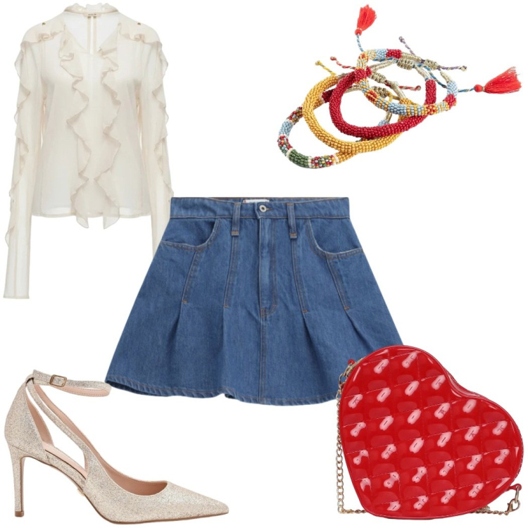 Outfit donna - Total look #2461951. Stile Romantica per Tutti i giorni. Abbinamento con braccialetti, borse a tracolla, décolleté, bluse, minigonne.