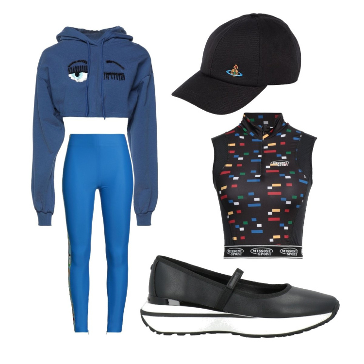 Outfit donna - Sport. Stile Sexy per Sport. Abbinamento con felpe con cappuccio, top sportivi, ballerine, leggings, cappelli con visiera.