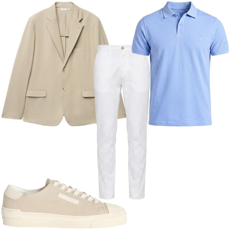 Outfit uomo - Ritorno smart casual in ufficio. Stile Casual per Ufficio. Abbinamento con sneakers, polo, pantaloni chino, giacche.