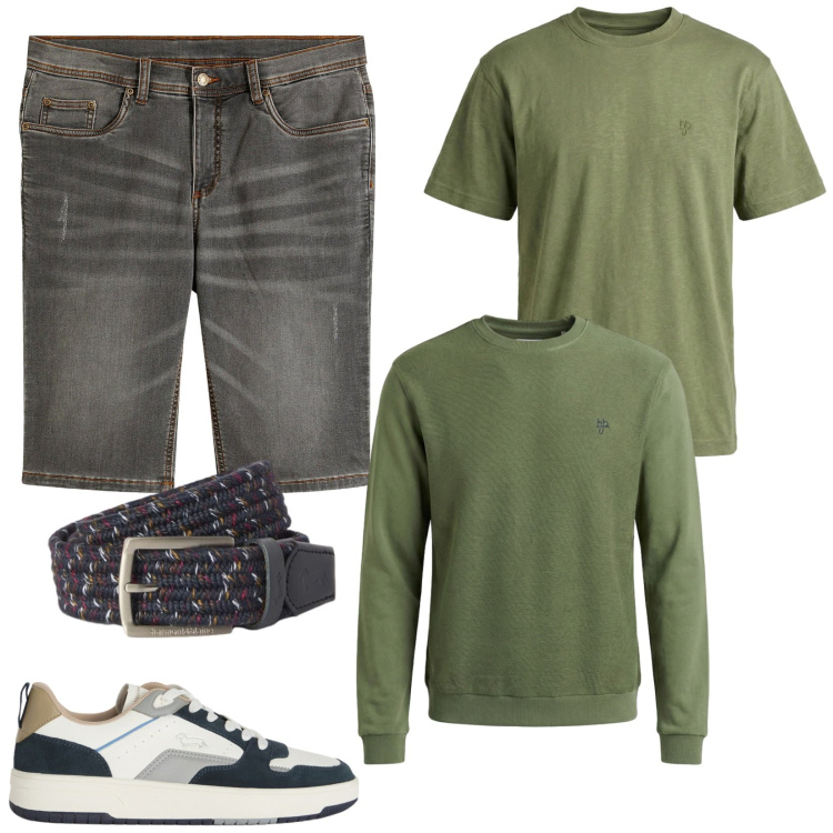 Outfit uomo - Total look #2461979. Stile Casual per Tutti i giorni. Abbinamento con bermuda, felpe, t-shirt, sneakers, cinture.