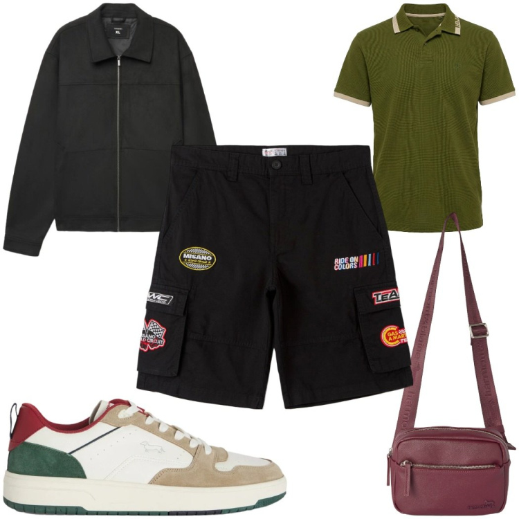 Outfit uomo - Total look #2461987. Stile Trendy per Tutti i giorni. Abbinamento con sneakers, polo, borse sportive, bermuda, cappotti.