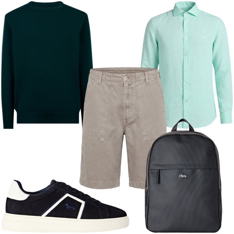 Outfit uomo - Total look #2461996. Stile Casual per Tutti i giorni. Abbinamento con bermuda, camicie, borse sportive, sneakers, maglieria.