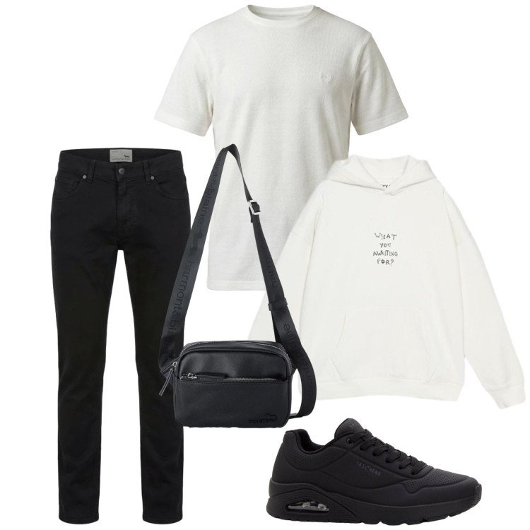 Outfit uomo - Total look #2462028. Stile Casual per Tutti i giorni. Abbinamento con sneakers, pantaloni, t-shirt, borse sportive, felpe con cappuccio.