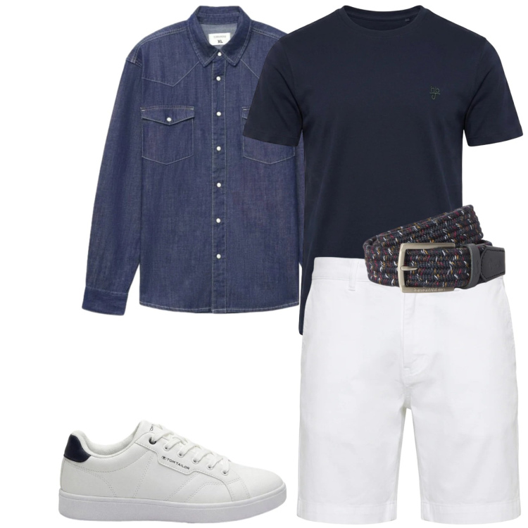 Outfit uomo - Total look #2462036. Stile Trendy per Serata speciale. Abbinamento con sneakers, bermuda, t-shirt, cinture, camicie.