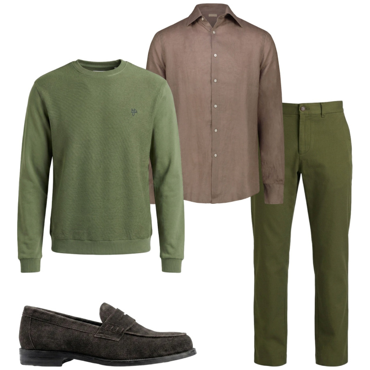 Outfit uomo - In ufficio. Stile Casual per Ufficio. Abbinamento con felpe, pantaloni, camicie, scarpe stringate.