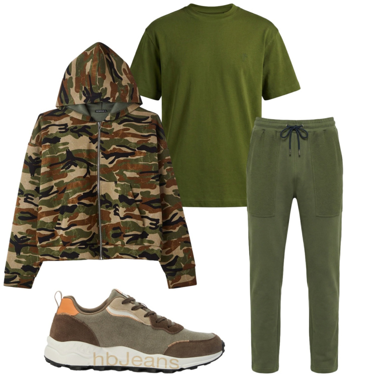 Outfit uomo - Casual style. Stile Casual per Sport. Abbinamento con pantaloni, sneakers, t-shirt, felpe con cappuccio.