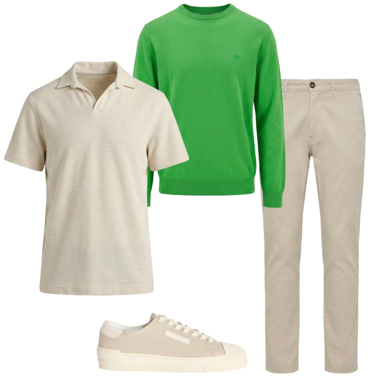 Outfit uomo - Maglia verde bandiera. Stile Casual per Tutti i giorni. Abbinamento con sneakers, pullovers, pantaloni, polo.