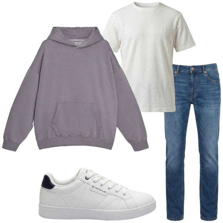 Outfit uomo - Casual style. Stile Casual per Tutti i giorni. Abbinamento con sneakers, jeans, t-shirt, felpe con cappuccio.