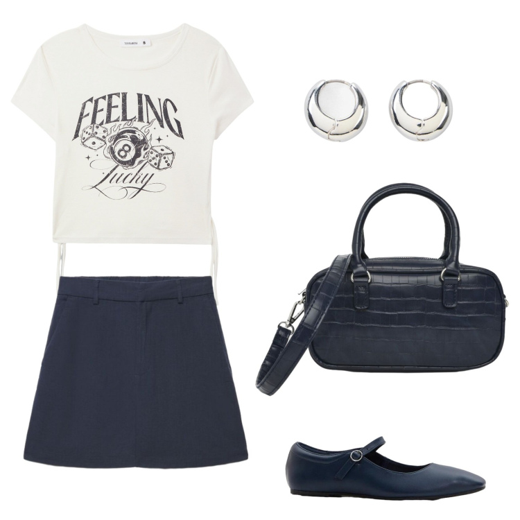 Outfit donna - Total look #2462050. Stile Casual chic per Serata fuori. Abbinamento con ballerine, orecchini, t-shirt, shorts, borse a tracolla.