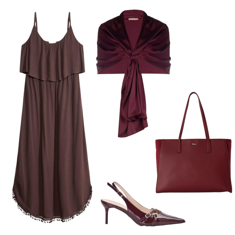 Outfit donna - Total look #2462057. Stile Casual chic per Serata fuori. Abbinamento con vestiti lunghi, shopping bag, décolleté, stole.