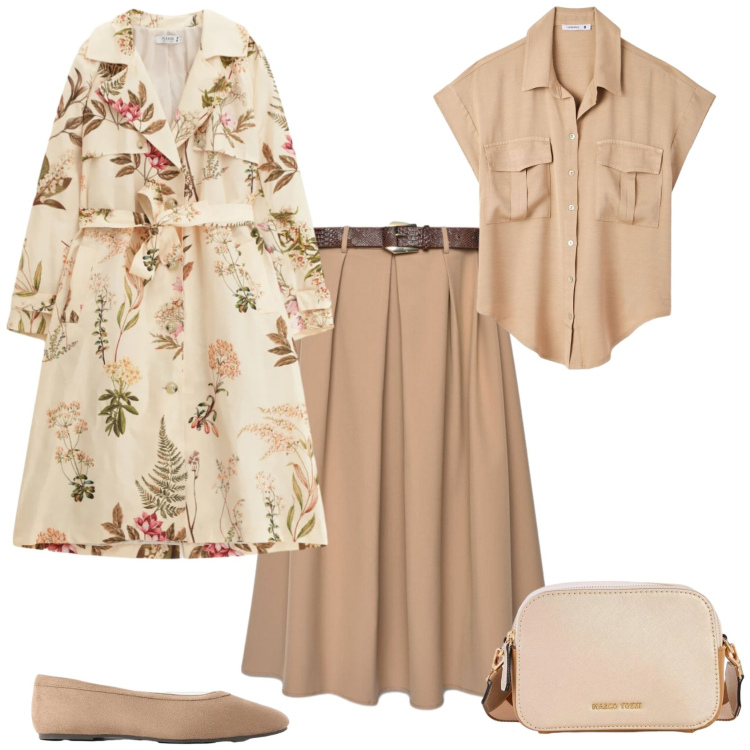 Outfit donna - Romantica chic ogni giorno. Stile Romantica per Tutti i giorni. Abbinamento con ballerine, borse a tracolla, gonne lunghe, camicie a manica corta, trench.