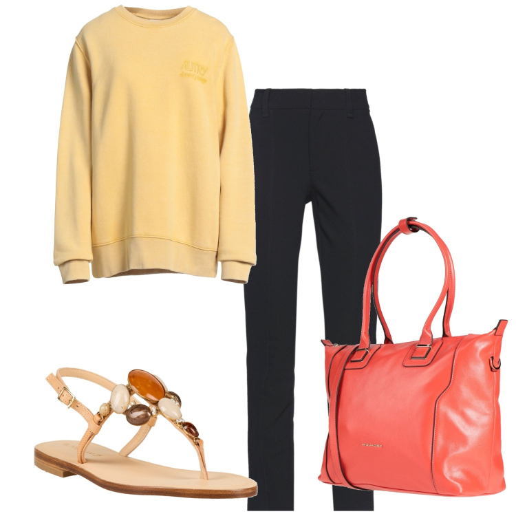 Outfit donna - Sandali e felpa. Stile Casual chic per Tutti i giorni. Abbinamento con pantaloni, felpe, zaini, infradito.