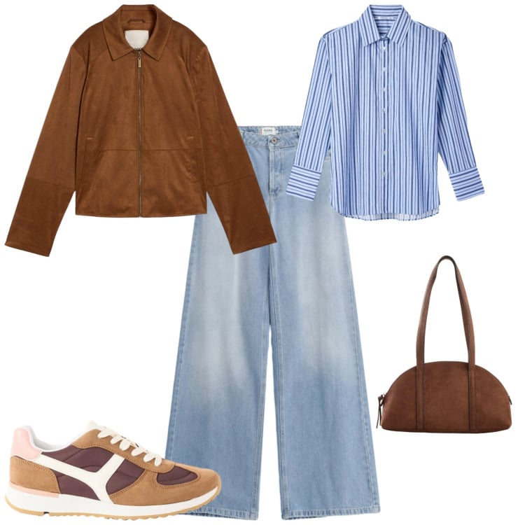 Outfit donna - Sporty chic ufficio tempo libero. Stile Sporty chic per Tutti i giorni. Abbinamento con blazer, borse a tracolla, sneakers, camicie, jeans.