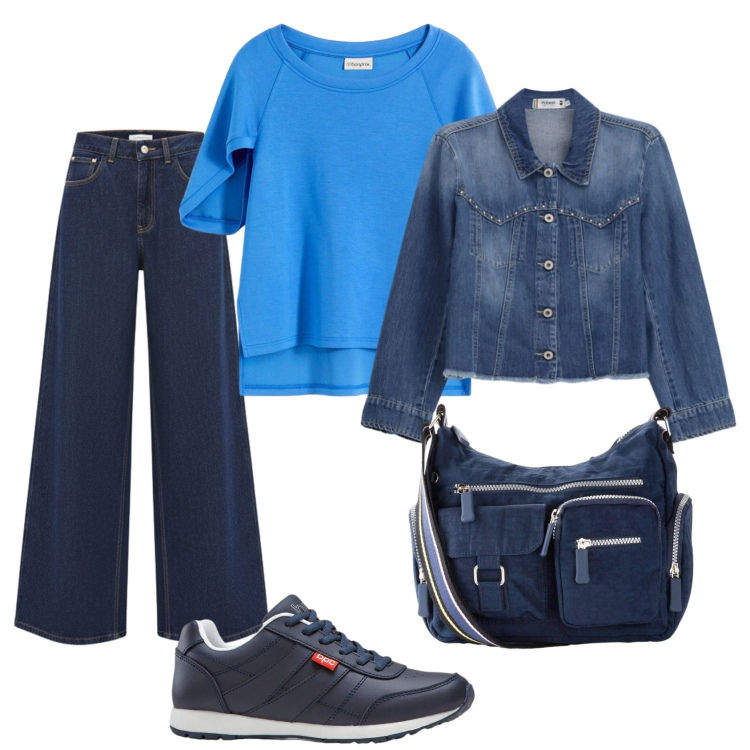 Outfit donna - Total look #2462069. Stile Casual chic per Tutti i giorni. Abbinamento con sneakers, t-shirt, borse a tracolla, jeans, blazer.