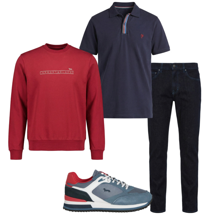 Outfit uomo - Harmont &Blaine. Stile Casual per Tutti i giorni. Abbinamento con jeans, felpe, polo, sneakers.