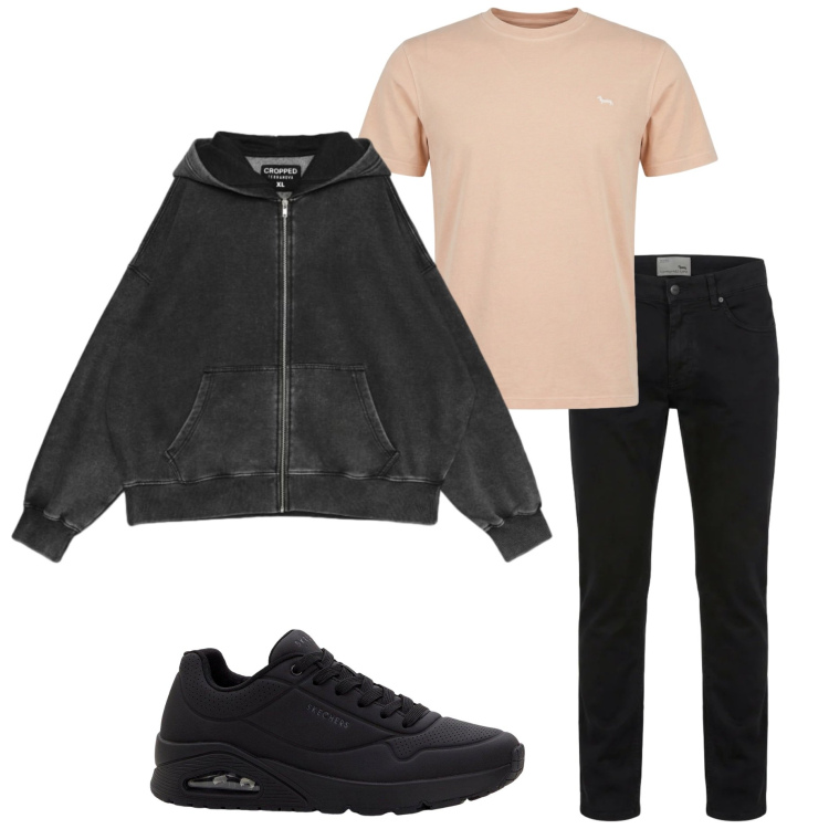 Outfit uomo - Casual style. Stile Casual per Tutti i giorni. Abbinamento con sneakers, pantaloni, t-shirt, felpe con cappuccio.