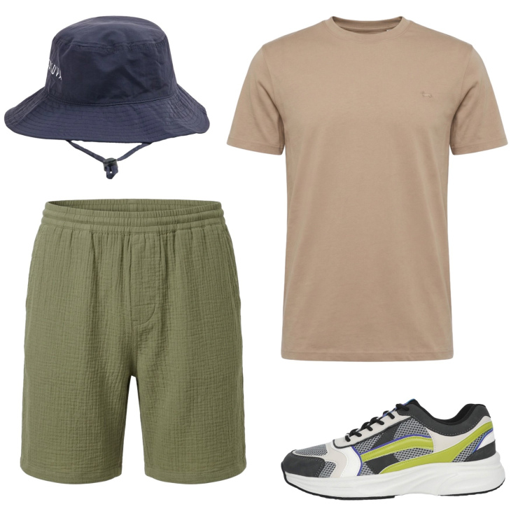 Outfit uomo - Total look #2462102. Stile Casual per Tutti i giorni. Abbinamento con t-shirt, sneakers, pantaloni corti, cappelli.