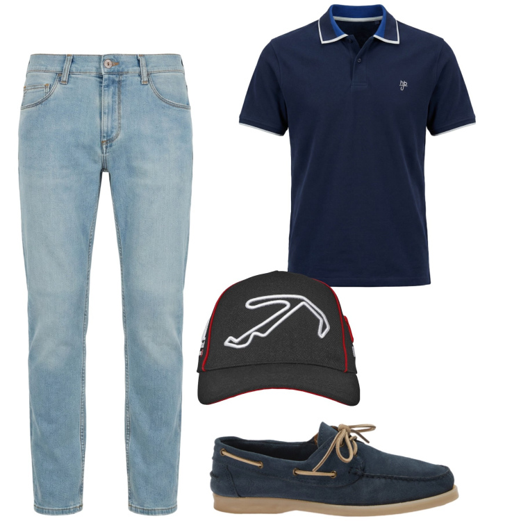 Outfit uomo - Total look #2462105. Stile Casual per Tutti i giorni. Abbinamento con jeans slim fit, scarpe stringate, polo, cappelli con visiera.
