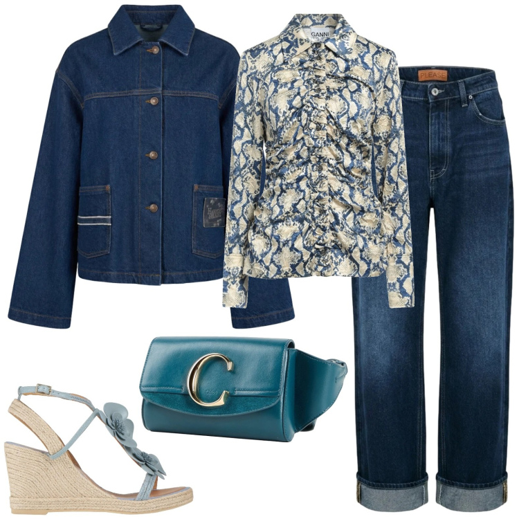 Outfit donna - Ufficio. Stile Casual per Ufficio. Abbinamento con marsupi, espadrillas, camicie, cappotti, jeans dritti.
