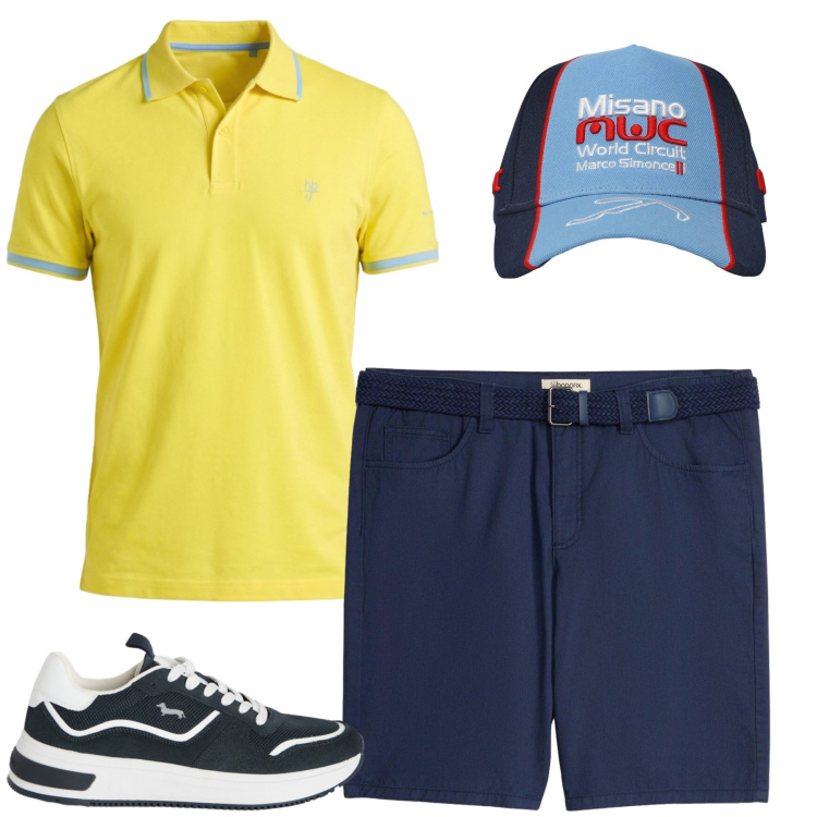 Outfit uomo - Total look #2462113. Stile Casual per Tutti i giorni. Abbinamento con bermuda, polo, sneakers, cappelli.