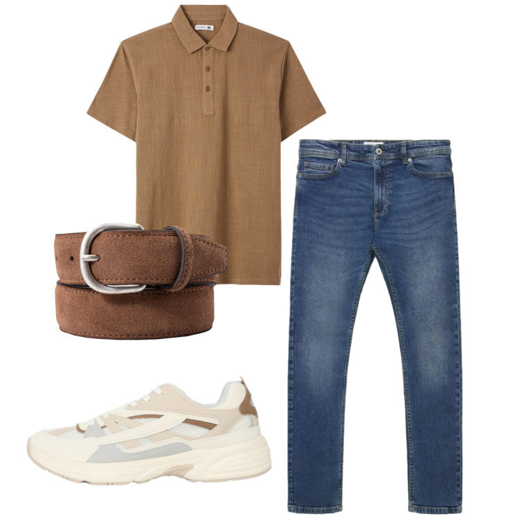 Outfit uomo - Total look #2462115. Stile Casual per Tutti i giorni. Abbinamento con sneakers, polo, jeans skinny, cinture.