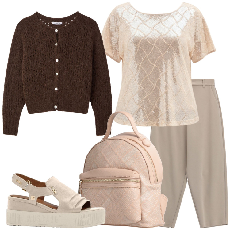 Outfit donna - Total look #2462124. Stile Romantica per Tutti i giorni. Abbinamento con zaini, sandali, cardigans, bluse, pantaloni.