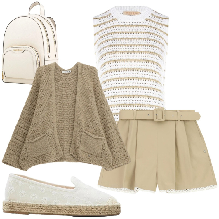 Outfit donna - Sporty. Stile Casual Abbinamento con zaini, espadrillas, top, shorts, cardigans.