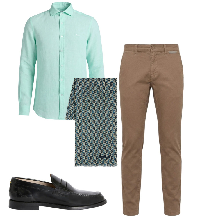 Outfit uomo - Total look #2462141. Stile Casual per Tutti i giorni. Abbinamento con sciarpe, pantaloni, scarpe stringate, camicie.
