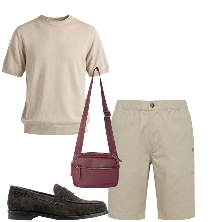 Outfit uomo - Total look #2462148. Stile Urban per Tutti i giorni. Abbinamento con t-shirt, bermuda, borse sportive, scarpe stringate.