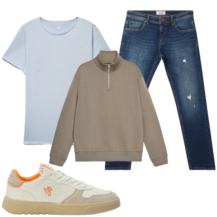 Outfit uomo - Total look #2462154. Stile Urban per Tutti i giorni. Abbinamento con sneakers, jeans strappati, t-shirt, felpe.