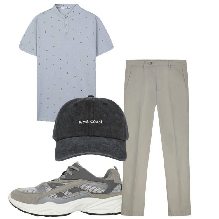 Outfit uomo - Total look #2462163. Stile Casual per Tutti i giorni. Abbinamento con cappelli con visiera, t-shirt, sneakers, pantaloni chino.