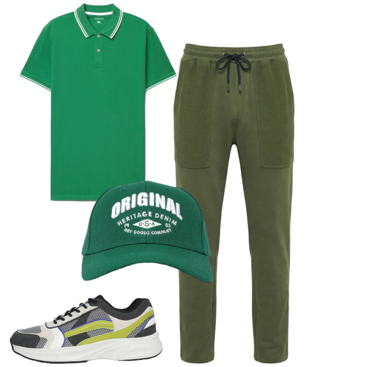 Outfit uomo - Total look #2462165. Stile Casual per Sport. Abbinamento con pantaloni, sneakers, cappelli con visiera, polo.