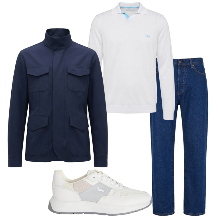Outfit uomo - Fine estate. Stile Casual per Ufficio. Abbinamento con sneakers, polo, giacche, jeans.