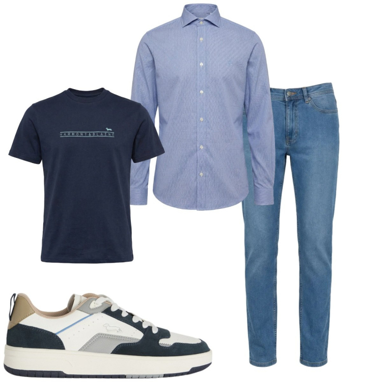 Outfit uomo - Total look #2462175. Stile Casual per Tutti i giorni. Abbinamento con jeans, camicie, sneakers, t-shirt.