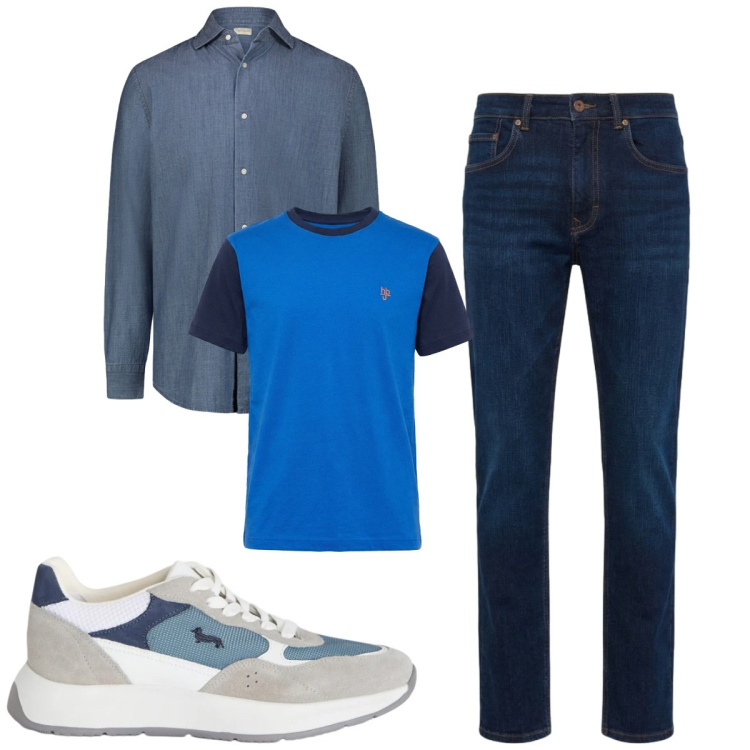 Outfit uomo - Total look #2462178. Stile Casual per Tutti i giorni. Abbinamento con sneakers, jeans, t-shirt, camicie.