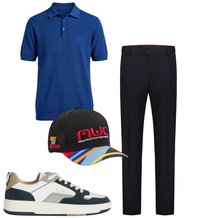 Outfit uomo - Total look #2462180. Stile Casual per Tutti i giorni. Abbinamento con polo, sneakers, cappelli con visiera, pantaloni.