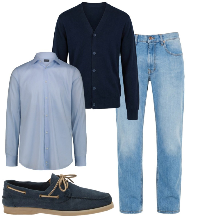 Outfit uomo - Total look #2462182. Stile Casual per Tutti i giorni. Abbinamento con jeans, scarpe stringate, cardigans, camicie.