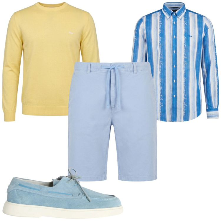 Outfit uomo - Total look #2462189. Stile Casual per Tutti i giorni. Abbinamento con scarpe stringate, pullovers, bermuda, camicie.