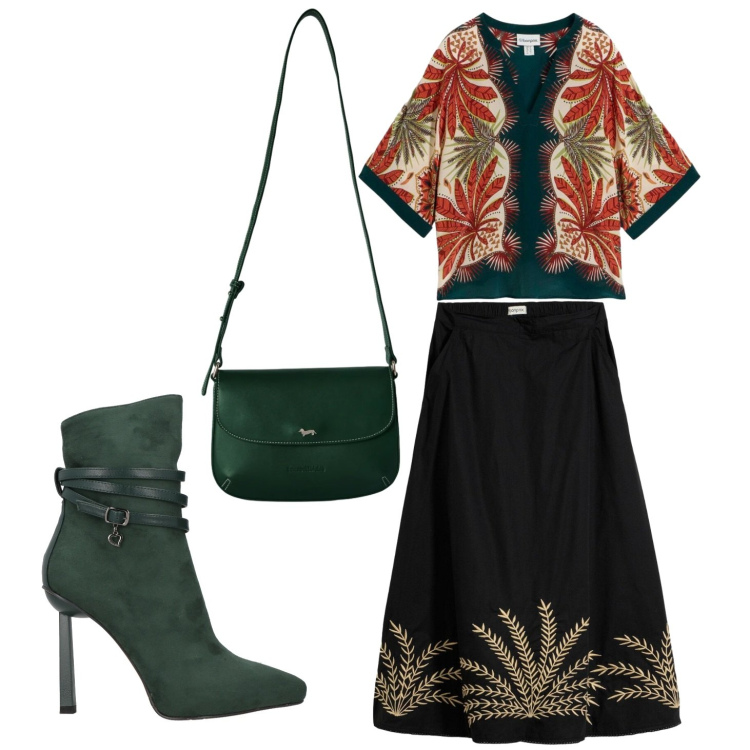 Outfit donna - I colori della terra. Stile Etnico per Serata fuori. Abbinamento con stivaletti, gonne lunghe, tuniche, borse a tracolla.