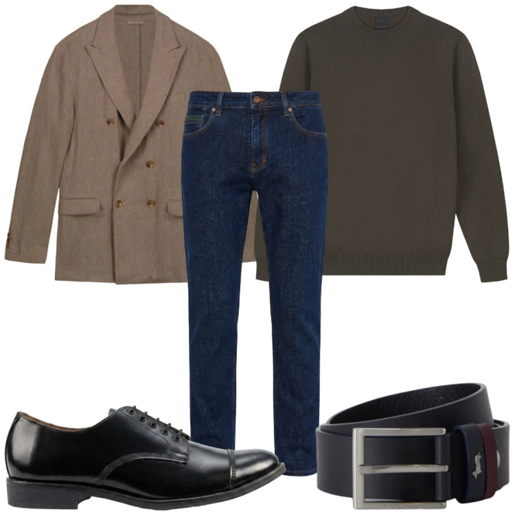 Outfit uomo - Total look #2462191. Stile Casual per Tutti i giorni. Abbinamento con jeans, cinture, giacche, maglieria, scarpe stringate.
