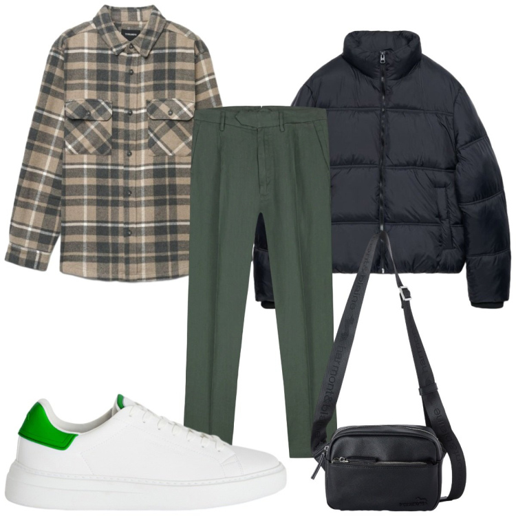 Outfit uomo - Total look #2462195. Stile Casual per Tutti i giorni. Abbinamento con sneakers, borse sportive, camicie, piumini, pantaloni.