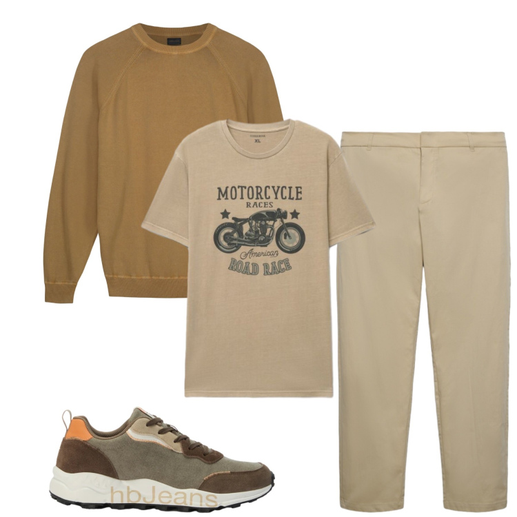 Outfit uomo - Total look #2462206. Stile Urban per Tutti i giorni. Abbinamento con sneakers, pantaloni chino, t-shirt, maglieria.