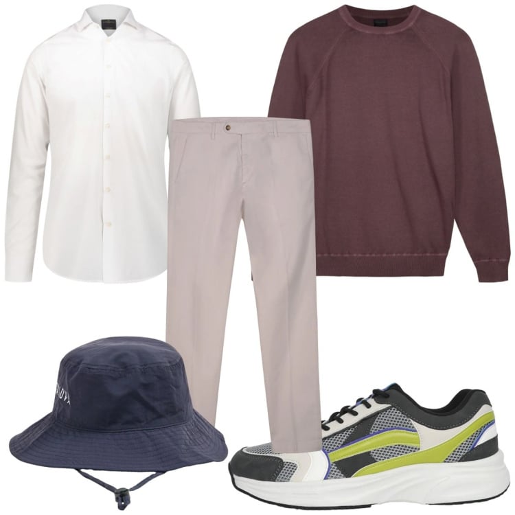 Outfit uomo - Total look #2462214. Stile Casual per Tutti i giorni. Abbinamento con sneakers, cappelli, camicie, pantaloni chino, maglieria.