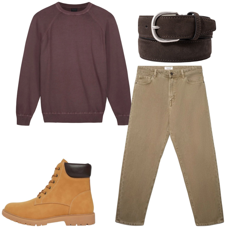 Outfit uomo - Total look #2462215. Stile Urban per Tutti i giorni. Abbinamento con stivali e stivaletti, jeans, maglieria, cinture.