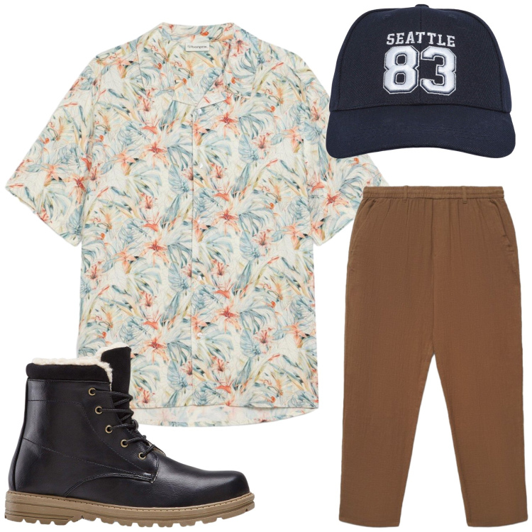 Outfit uomo - Total look #2462216. Stile Casual per Tutti i giorni. Abbinamento con stivali e stivaletti, camicie a manica corta, cappelli con visiera, pantaloni.