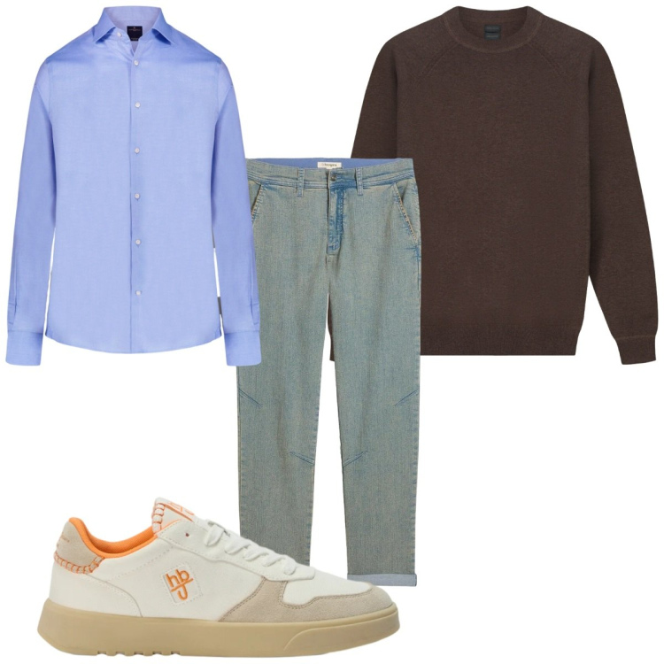 Outfit uomo - Total look #2462217. Stile Business/Elegante per Tutti i giorni. Abbinamento con jeans dritti, sneakers, camicie, maglieria.